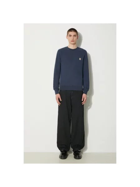 Maison Kitsuné bluza Fox Head Patch Regular Sweatshirt granatowy gładka niebieska