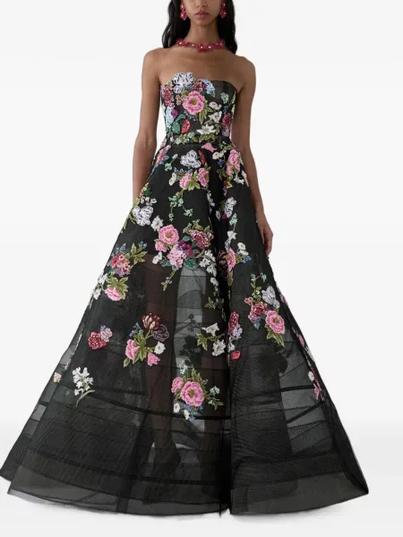 Rochie maxi Carolina Herrera cu model floral negru