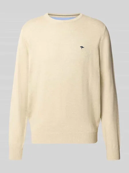 Sweter z dzianiny z czystej bawełny z wyhaftowanym logo Fynch-hatton beżowy