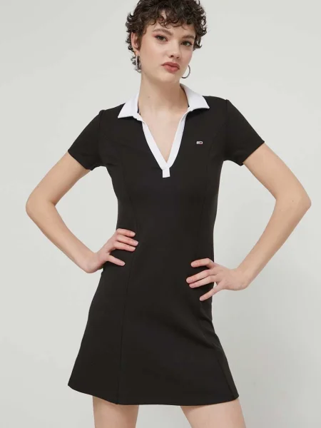 Tommy Jeans rochie negru mini mulata alb