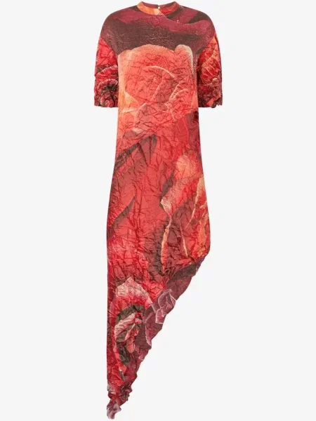 Rochie Roberto Cavalli cu model floral cu imagine de costum roșu