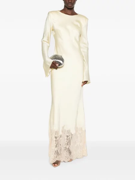 Lung rochie maxi Self-portrait din dantelă galben
