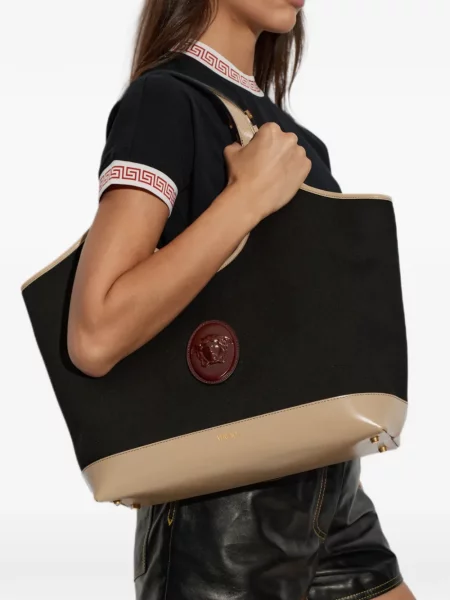Geantă shopper Versace din canvas negru