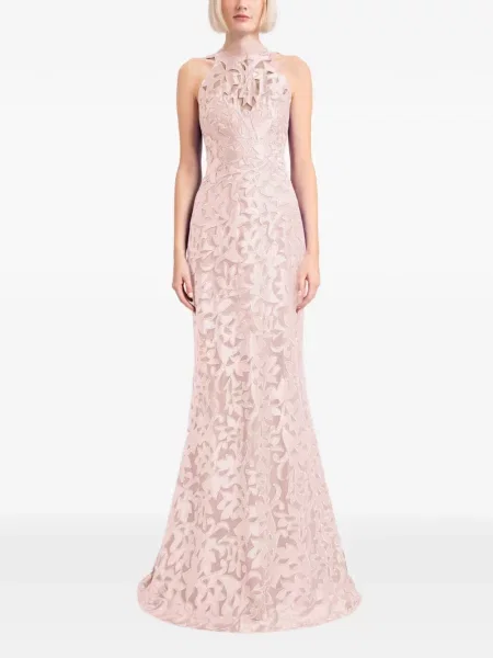 Rochie maxi Gemy Maalouf din satin cu model floral de costum roz