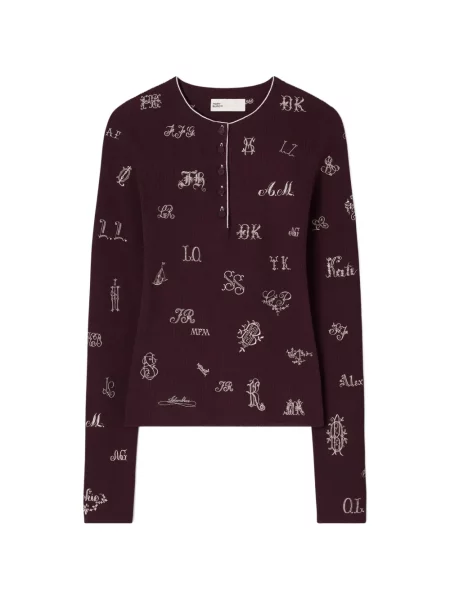 Pulover Tory Burch cu guler henley violet
