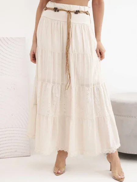 Talie elastică fusta maxi Kesi Włoski maro