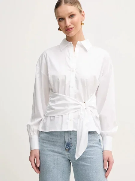 Риза Guess MIMI дамска със стандартна кройка с класическа яка бяло