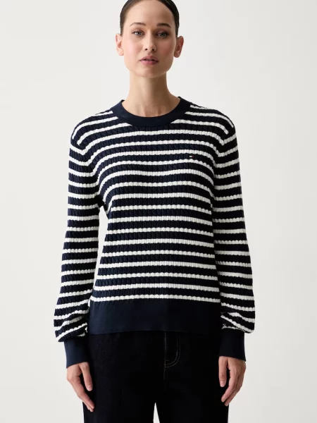 TOMMY HILFIGER Pulover bleumarin alb