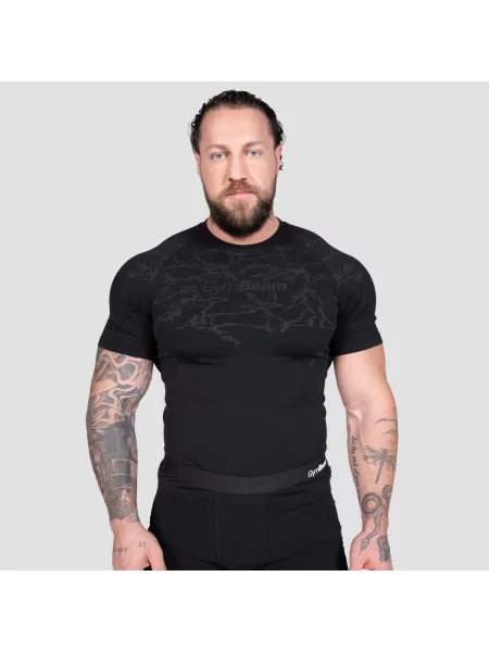Koszulka fitness bezszwowa slim Static czarna