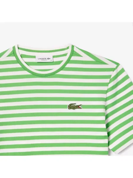 Lacoste Koszulka Z Luźnego Materiału W Paski Z Bawełny biała