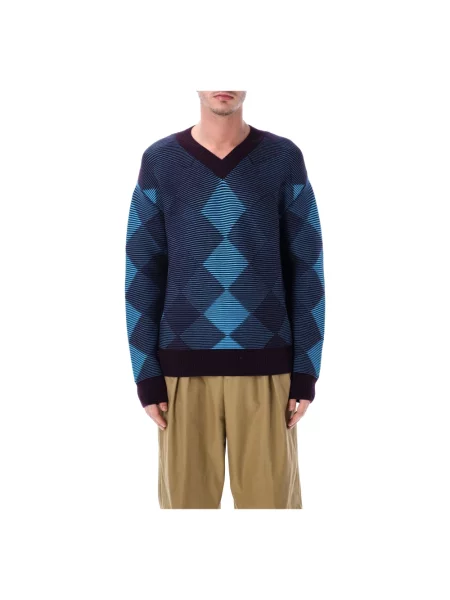 Sweter Dries Van Noten z wzorem argyle niebieski
