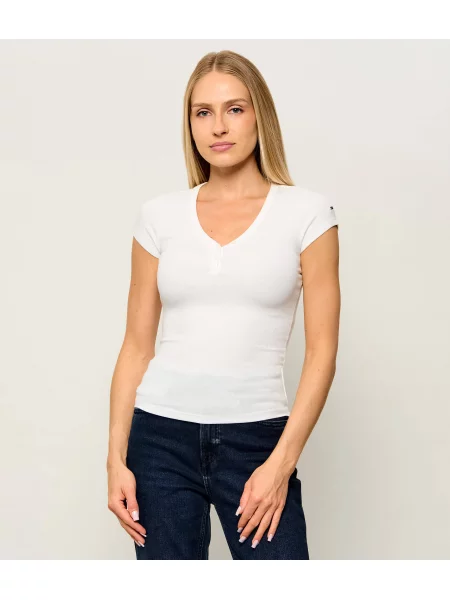 Tommy Jeans Tricou Henley alb