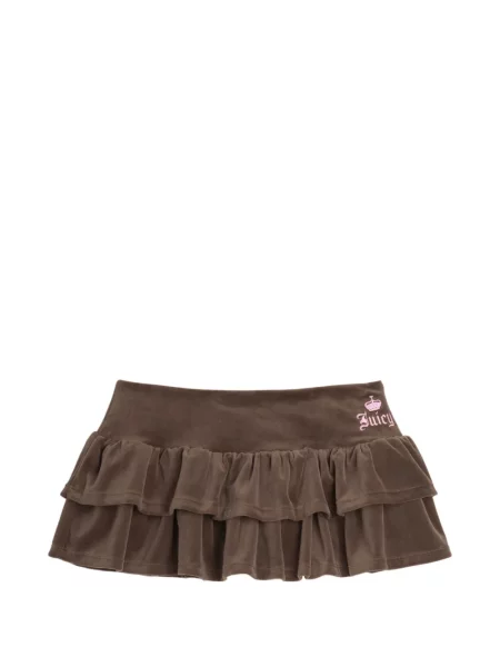 Fusta mini Juicy Couture din velur cu volane maro