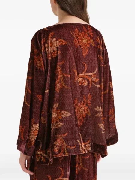 Bluză Maliparmi de catifea cu model floral cu imagine roșu