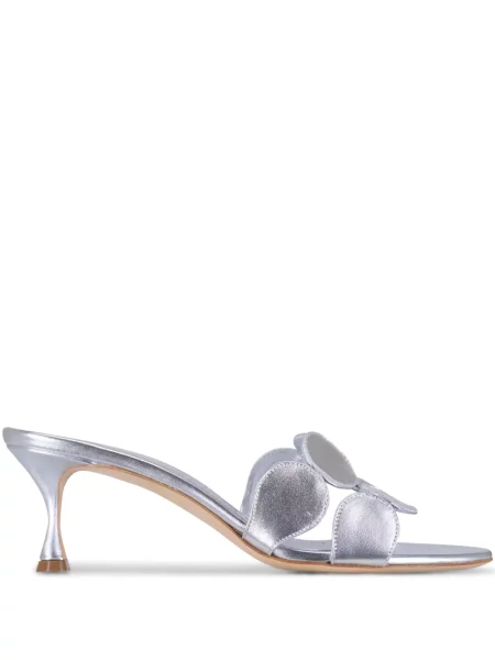 Sandale Manolo Blahnik cu model floral argintiu