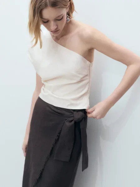 Топ MANGO молочний льон/віскоза