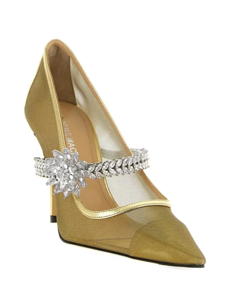 Pantofi cu toc Mach & Mach cu model floral auriu