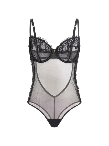 Body Guess cu model floral din dantelă negru