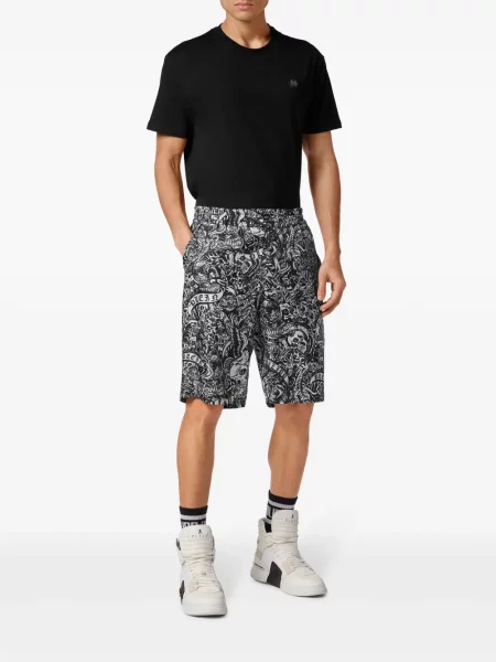 Šilkinės raštuotos šortai Philipp Plein juoda