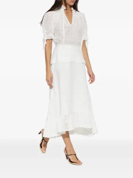 Fustă midi Ulla Johnson cu broderie alb