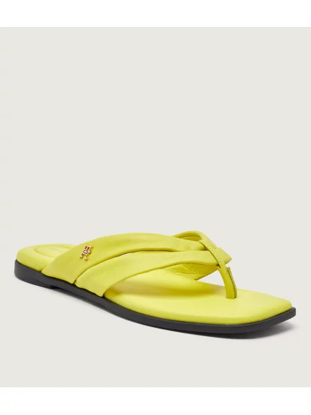 Tommy Hilfiger șlapi pentru femei din piele ELEVATED TOE POST LTH SANDAL verde