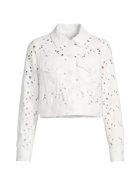 Gulerat geacă de blugi Alice + Olivia clasică alb