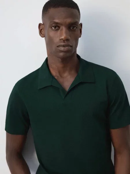 Koszulka polo z mieszanki bawełny slim fit ciemnozielony Mężczyzna S MANGO MAN