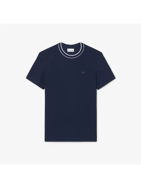 Lacoste T-Shirt Stretch Piqué Z Prążkowanym Kołnierzykiem granatowa