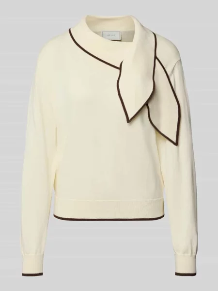 Sweter z dzianiny z kokardą model Sylena' Neo Noir beżowy