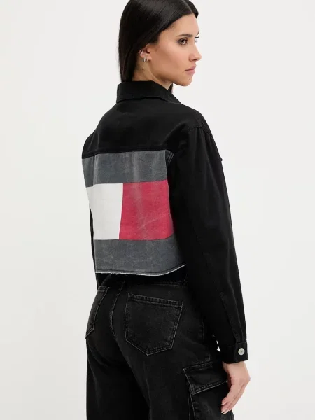 Tommy Jeans geacă jeans de tranziție oversize negru
