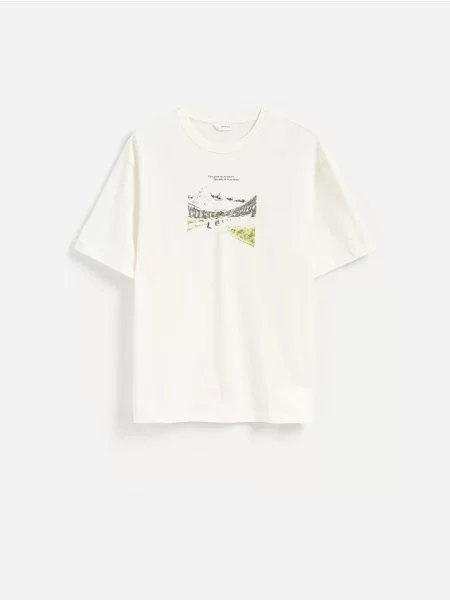 Reserved Tricou comfort fit cu imprimeu crem