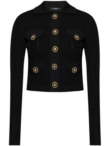 Cardigan Balmain tricotate ajurat negru