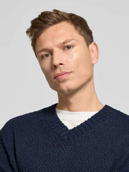 Sweter z dzianiny o kroju regular fit z czystej bawełny ekologicznej model ‘Angus’ Selected Homme granatowy