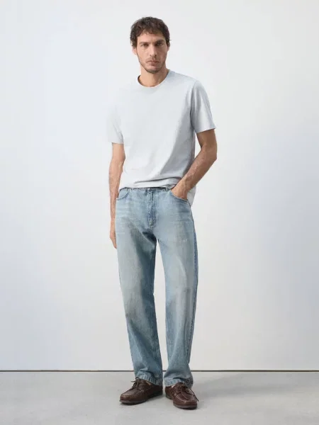 Koszulka slim fit bladozielony Mężczyzna M MANGO MAN