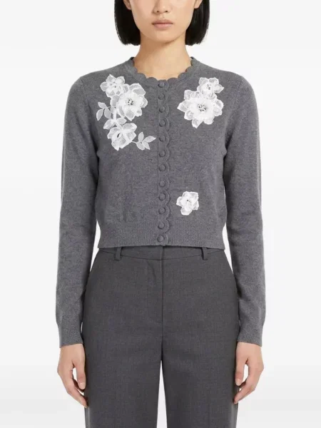 Cardigan Self-portrait cu model floral din dantelă gri