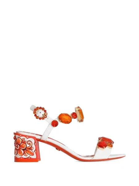 Sandale Dolce & Gabbana cu broderie din piele de lac alb