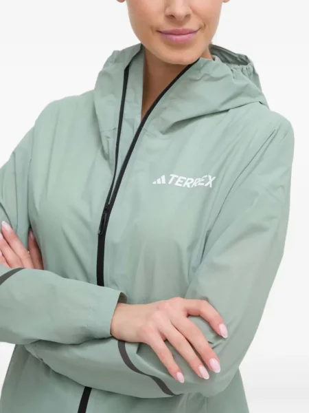 Geacă Adidas cu dungi alergare cu glugă verde