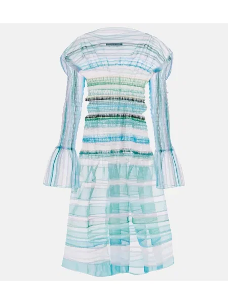 Przezroczysta sukienka midi Susan Fang w paski do kolan niebieska
