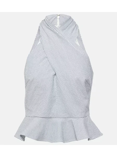 Top Veronica Beard cu dungi cu gât halter albastru