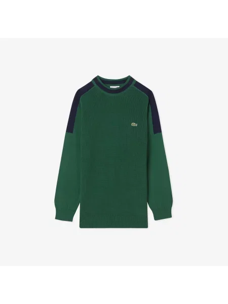 Lacoste Sweter Z Okrągłym Dekoltem Z Blokadą Koloru Classic Fit zielony
