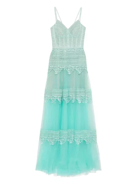 Rochie maxi Saiid Kobeisy din dantelă lungă de costum verde