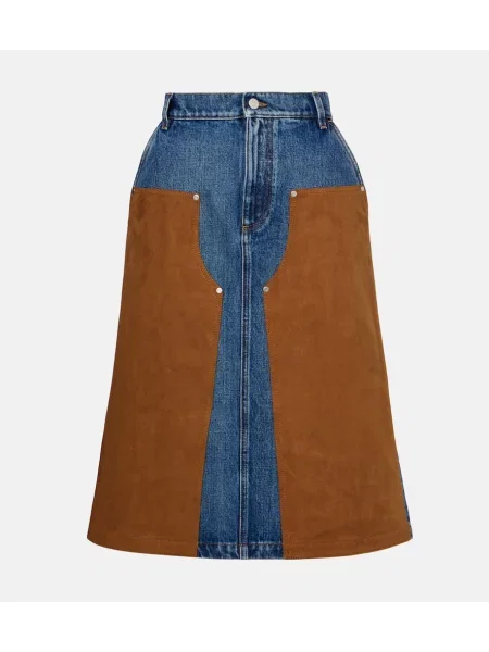 Spódnica jeansowa Stella Mccartney zamszowa do kolan niebieska