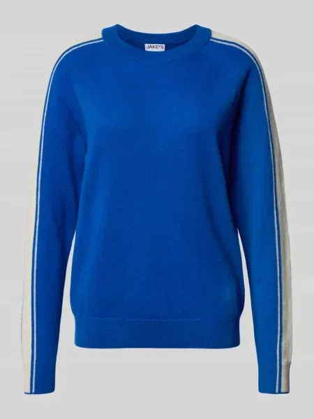 Sweter z dzianiny z kaszmiru z paskami w kontrastowym kolorze Jake*s Casual niebieski