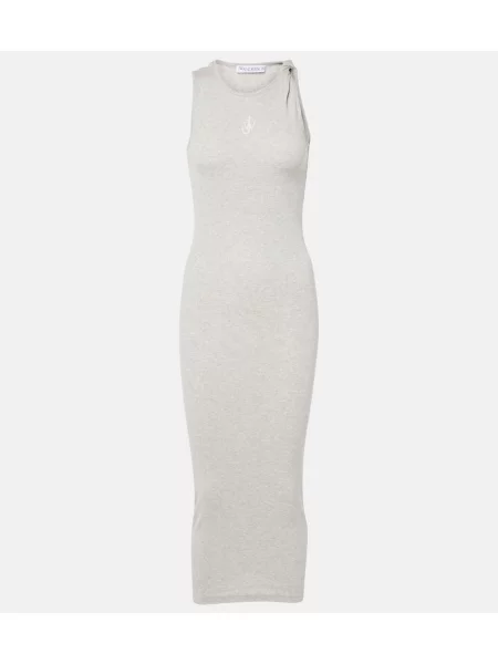Rochie maxi Jw Anderson cu broderie din jerseu de costum gri
