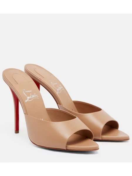 Papuci tip mules Christian Louboutin din piele bej