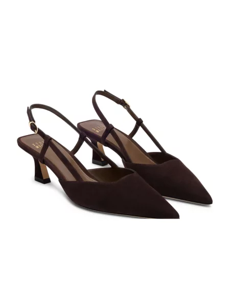 Czółenka Stuart Weitzman skórzana z otwartą piętą brązowa