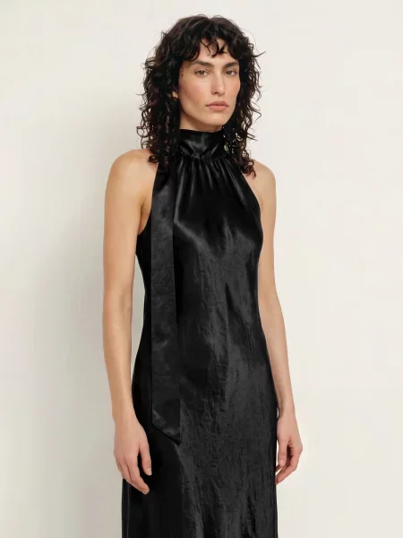 Allsaints Saténové Šaty Beril S Mašlí černá
