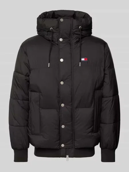 Kurtka pikowana z wyhaftowanym logo i kapturem Tommy Jeans czarna