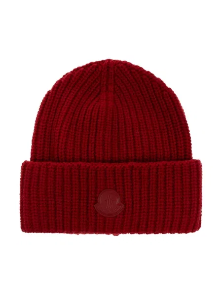 Czapka Moncler wełniana z logo czerwona