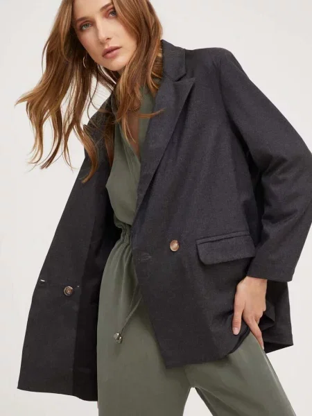 Сако Answear Lab с двуредно закопчаване с меланжов десен сиво